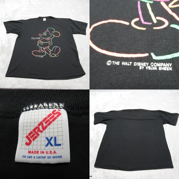 Vintage Mickey Mouse Shirt Unisex XL Neon Disney Velva Sheen Made‎ In USA 90s - Picture 1 of 11